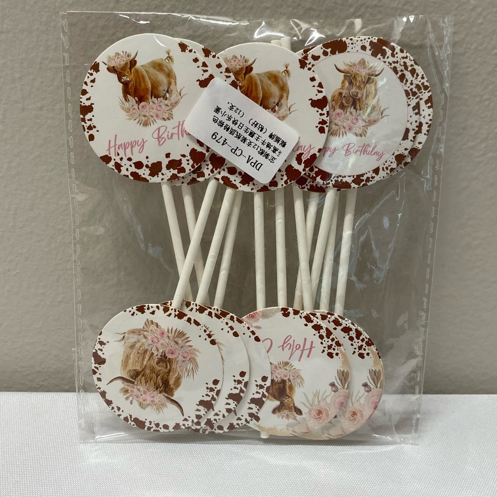Birthday Cow Party Cupcake Toppers